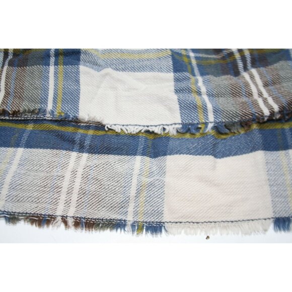 Free People Womens Medium Flannel Tunic Plaid Blue Tan Oversize Raw Hem Boho - Picture 4 of 11